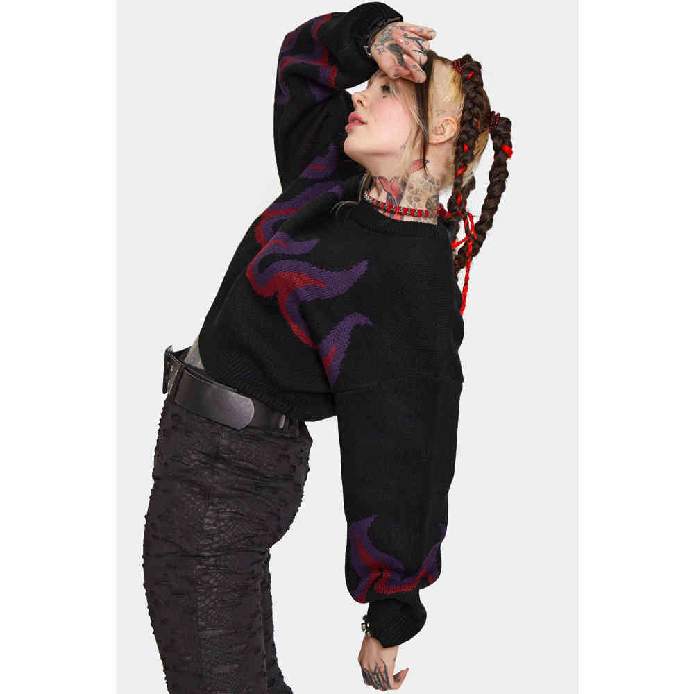 Jawbreaker - Dark Flame Print Cropped Gebreide trui - Zwart